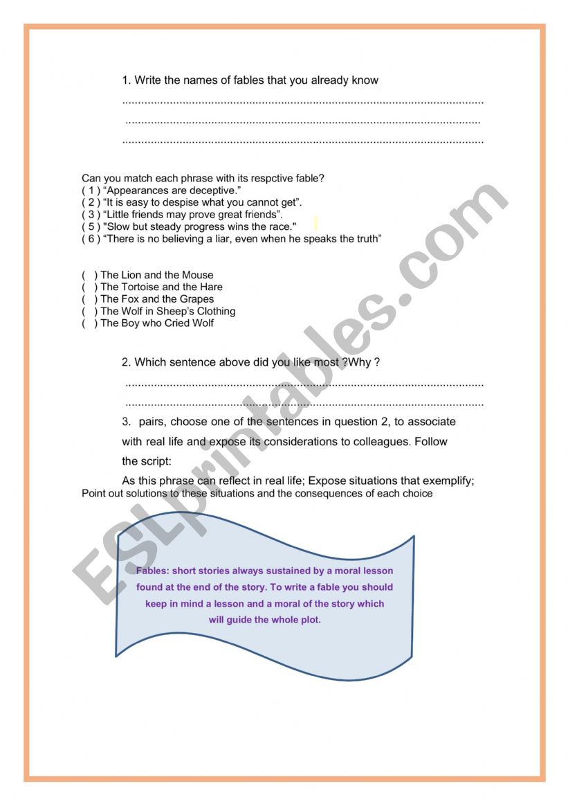 Fables worksheet