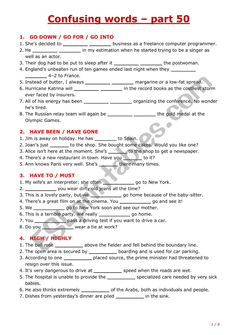 Confusing words - part 50 worksheet