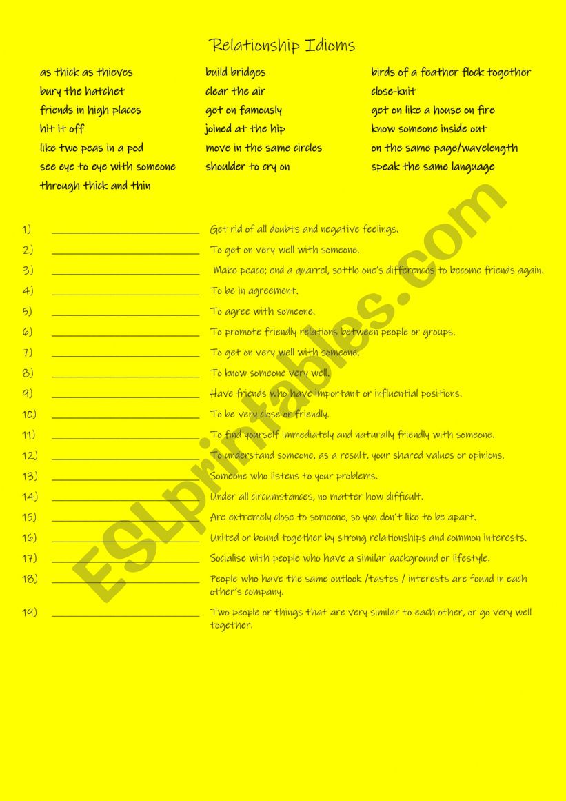 Relationship Idioms B1+-C1 worksheet