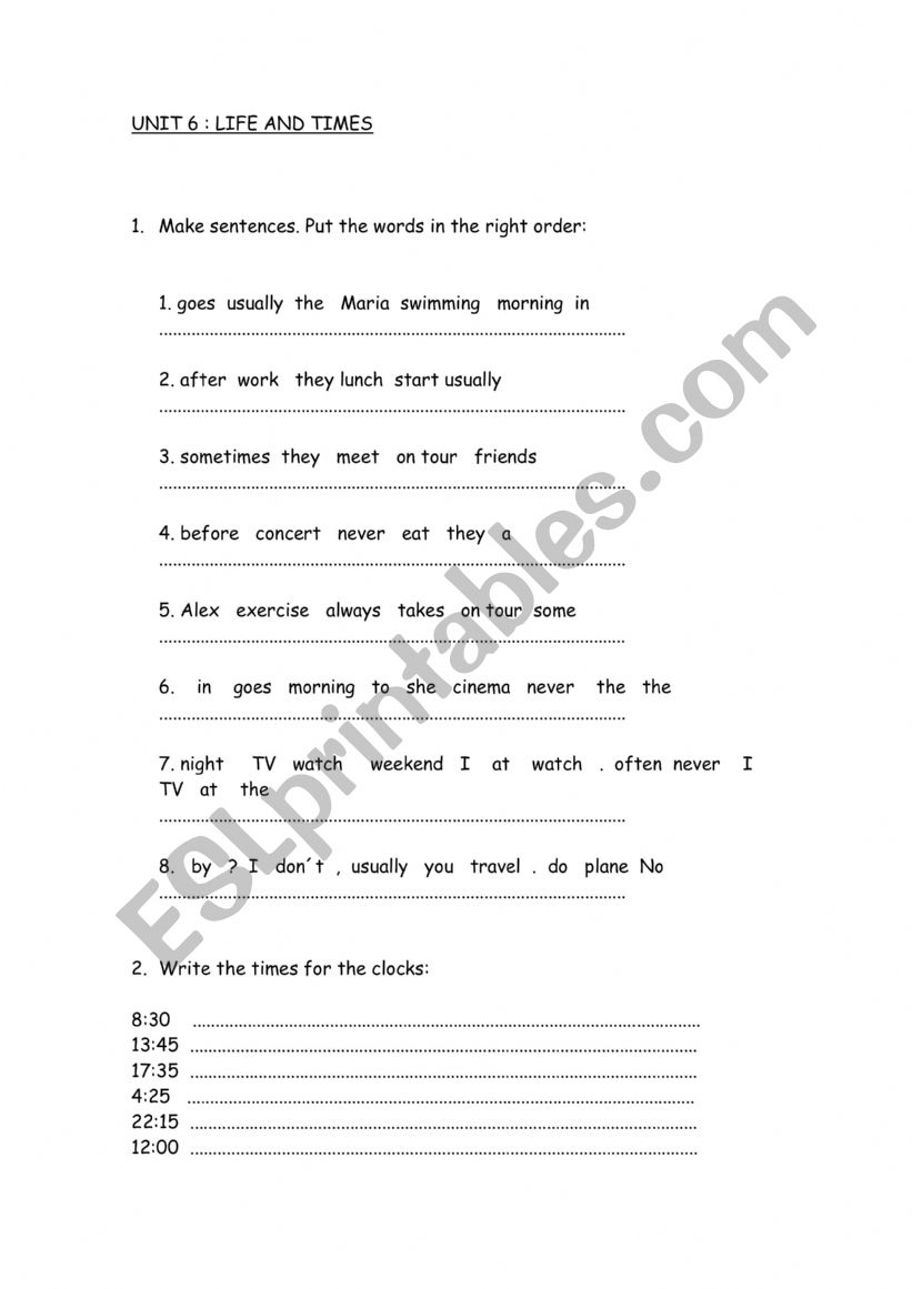 Routines worksheet
