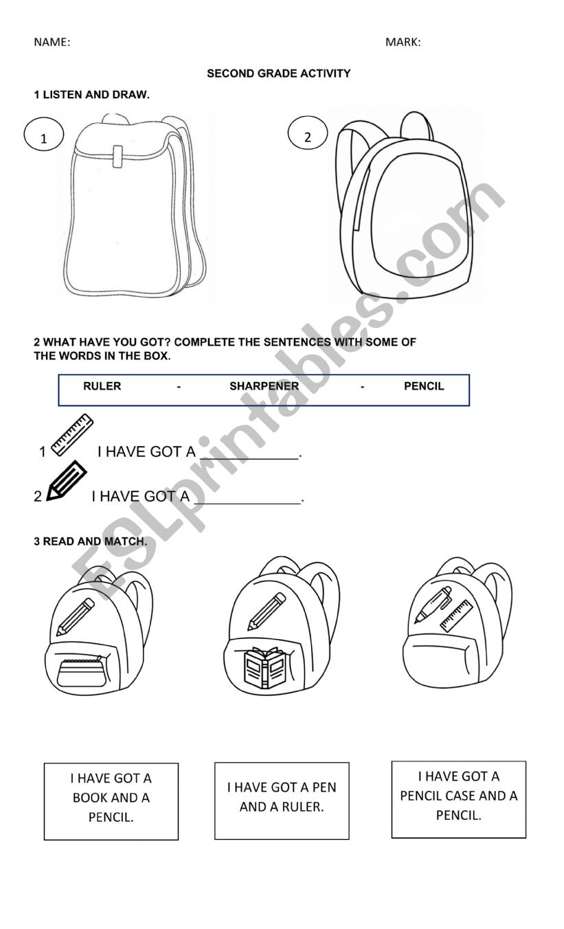 School objects practice worksheet