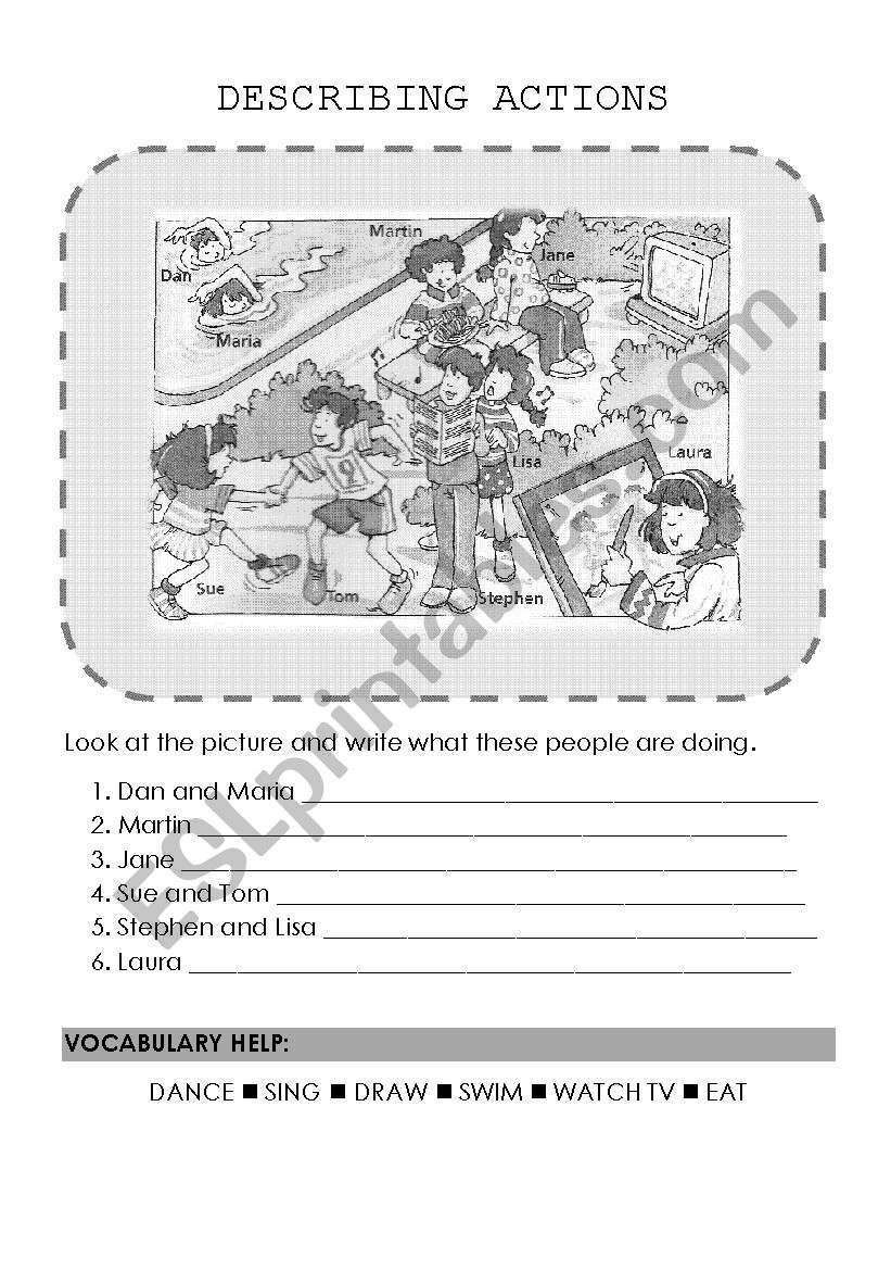 Describing actions worksheet