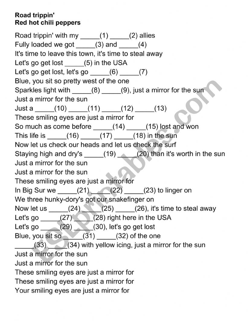 Road trippin� worksheet