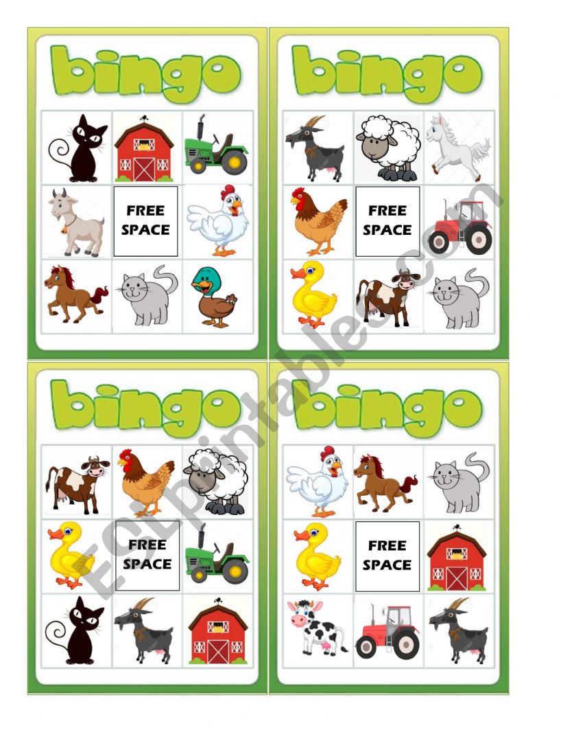 bingo animals worksheet