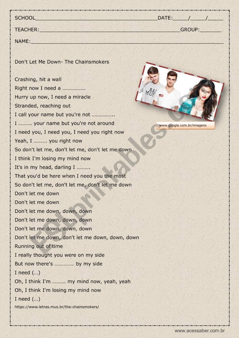 DonÂ´T Let Me Down worksheet