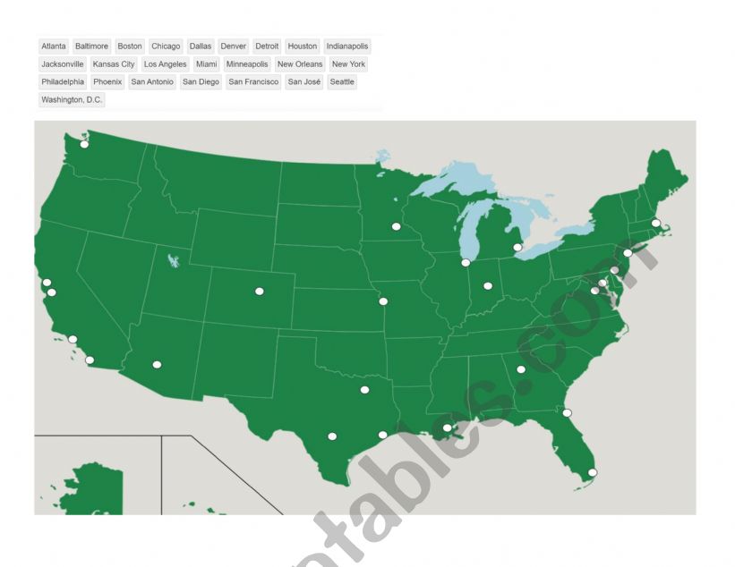 English worksheets: US Major Cities Map