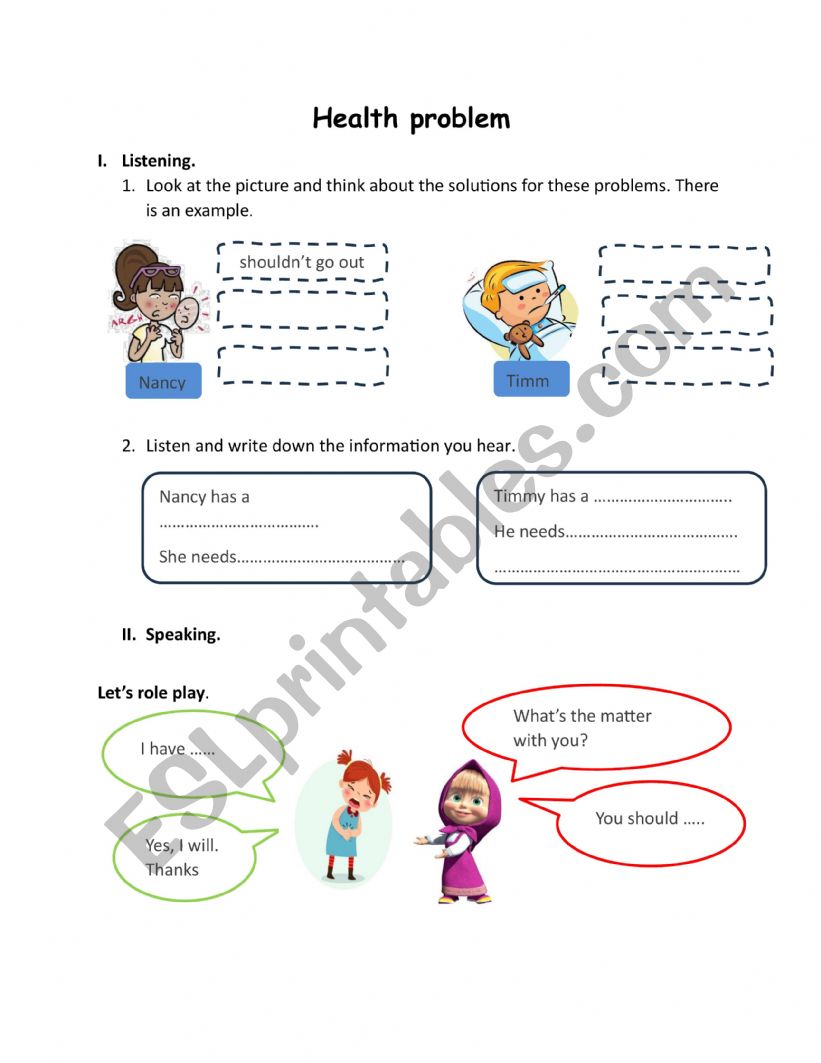 Health Problems worksheet