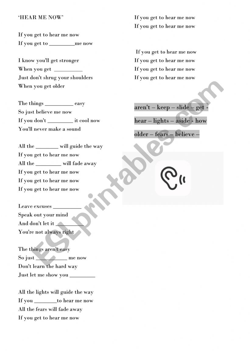 Hear Me Now - Alok worksheet