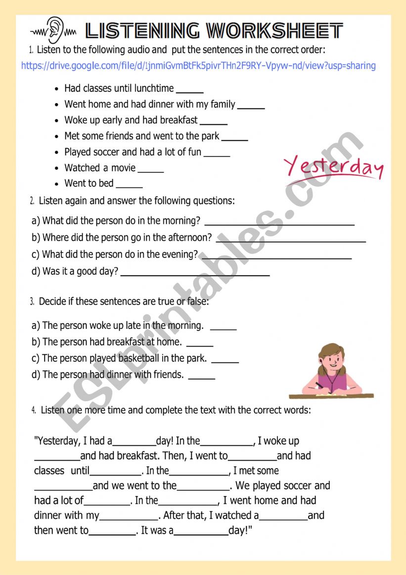 Listening worksheet - past imple