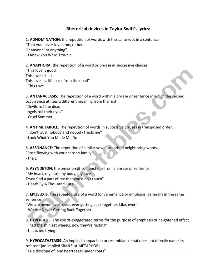 taylor swiftï¿½s lyrics as rhetoric devices
