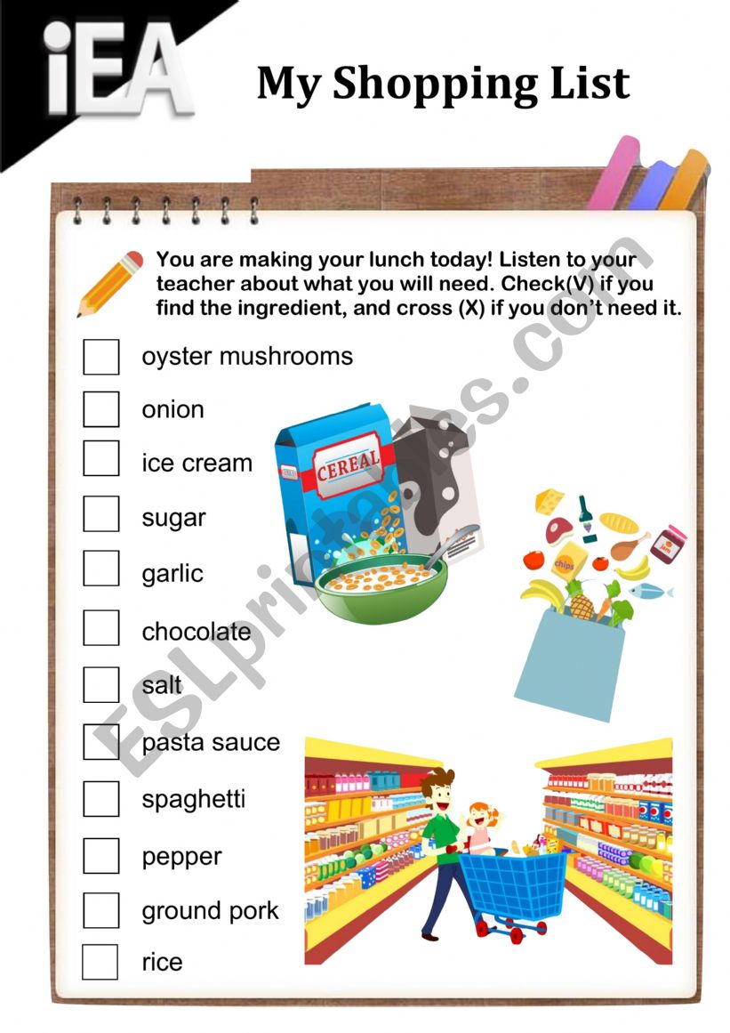 ESL Shopping LIst worksheet