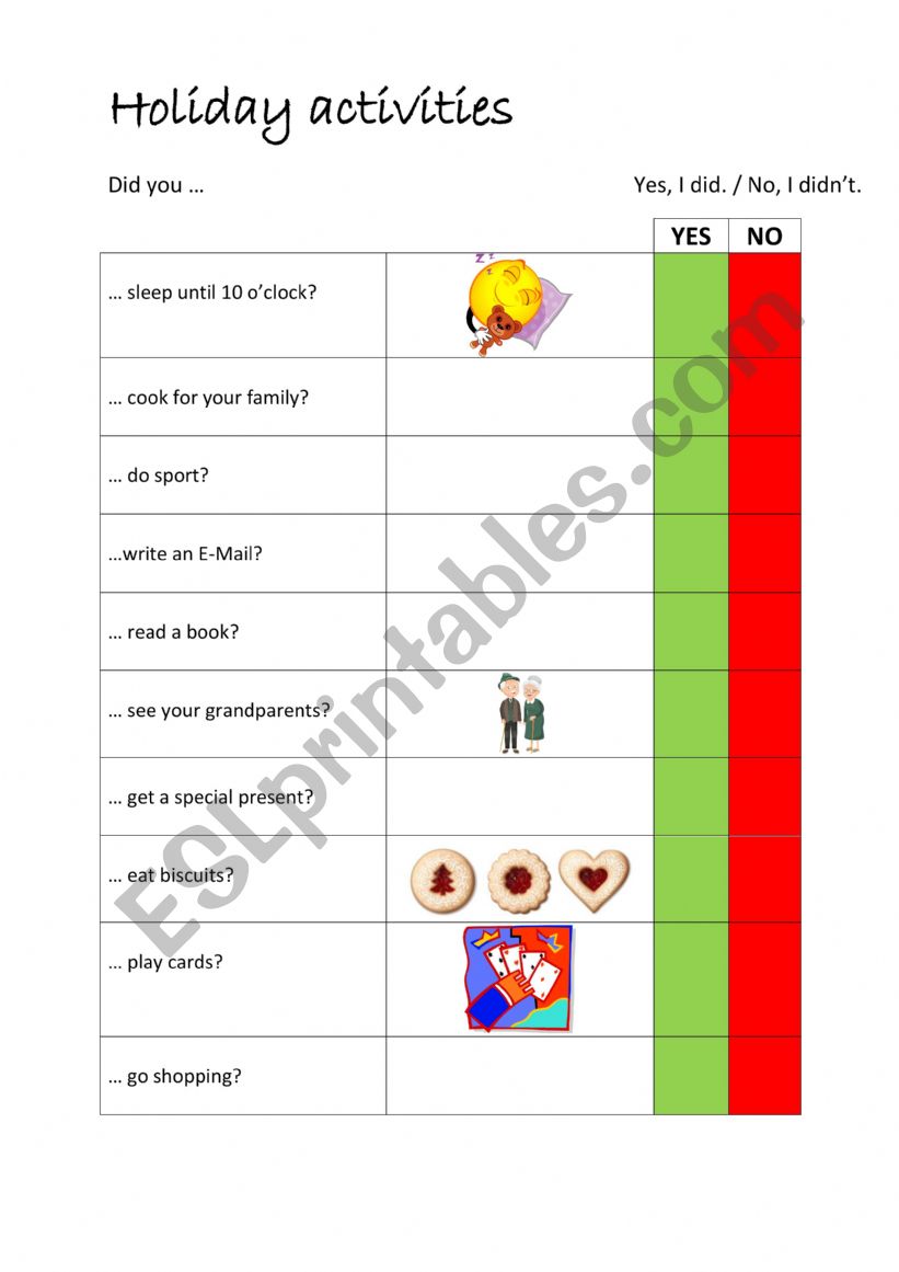 questions holiday activities worksheet