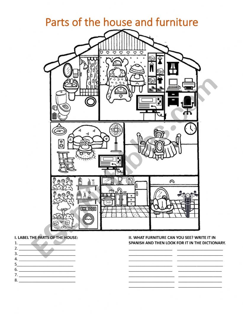 PARTS OF THE HOUSE worksheet