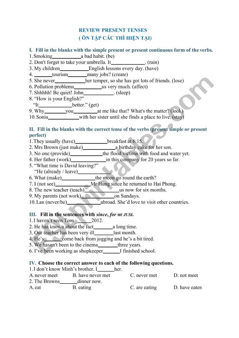 Present Sipmple worksheet worksheet