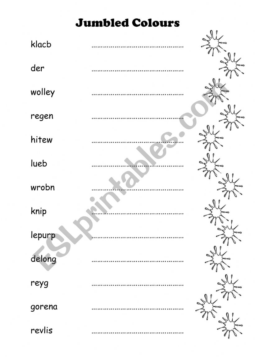 jumbled colours worksheet