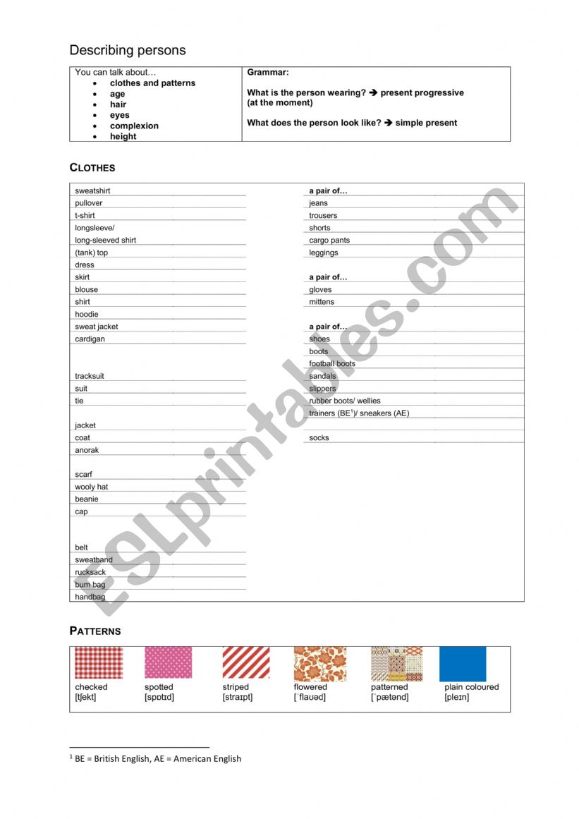 Describing persons worksheet