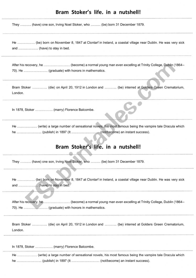 CE BRAM STOKER worksheet