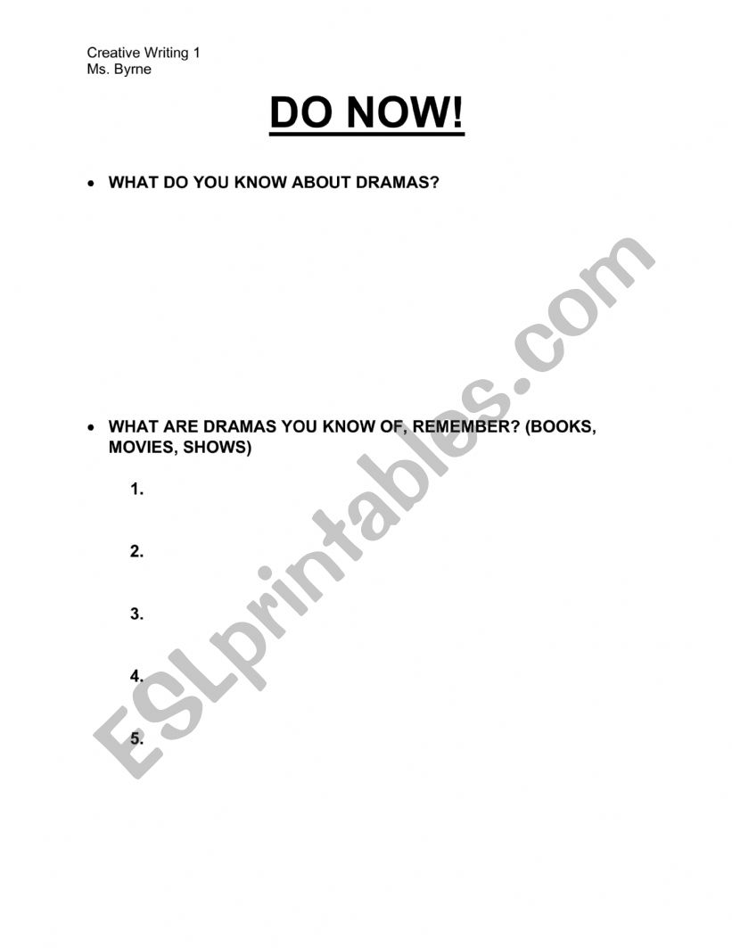 Drama Writing worksheet