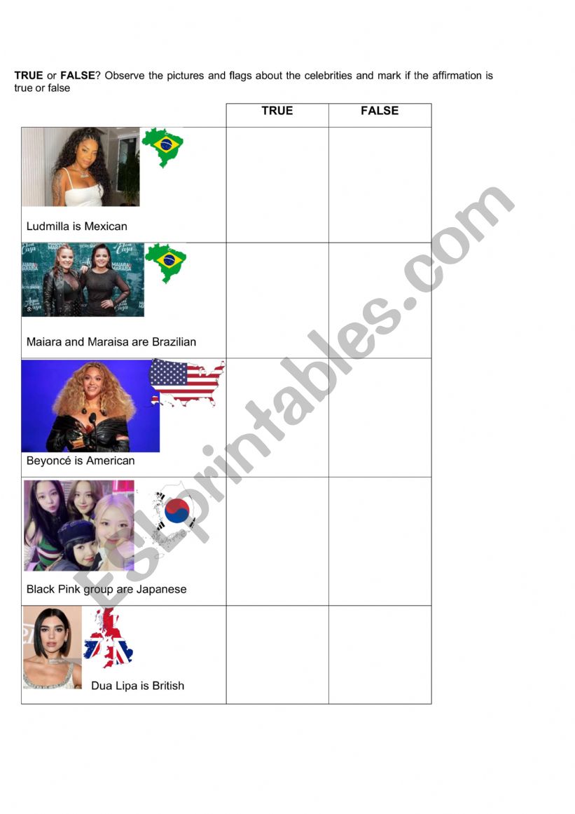 true or false exercise worksheet