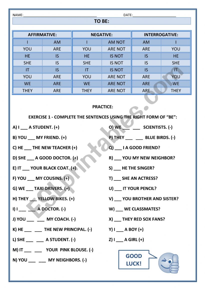 Verb To be exercises worksheet