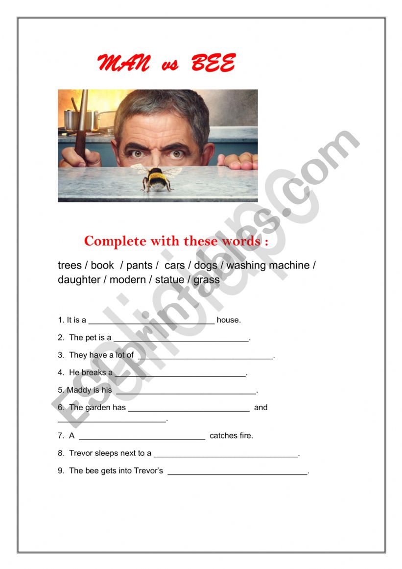 Man vs Bee worksheet