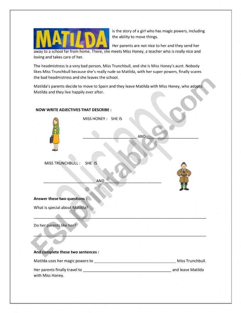 Matilda (original movie) worksheet