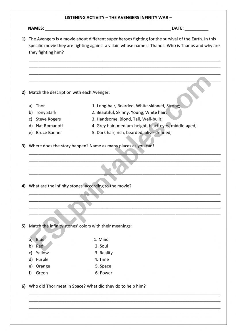 The Avengers: Ultimate worksheet
