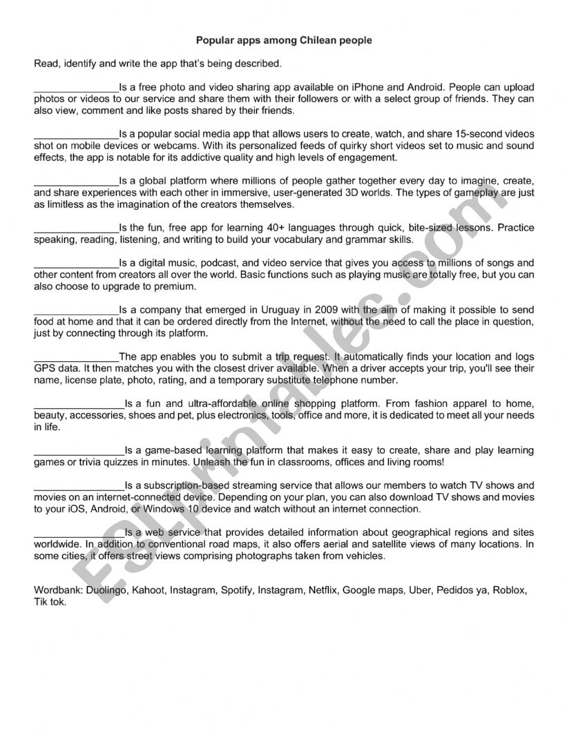 Popular apps  worksheet