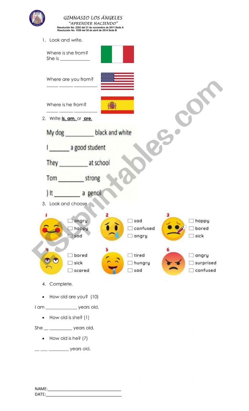 VERB TO BE worksheet