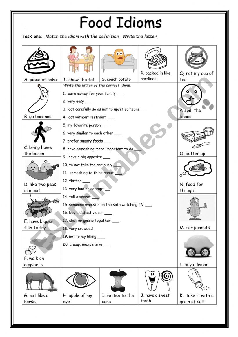 Food Idioms - Two Pages worksheet