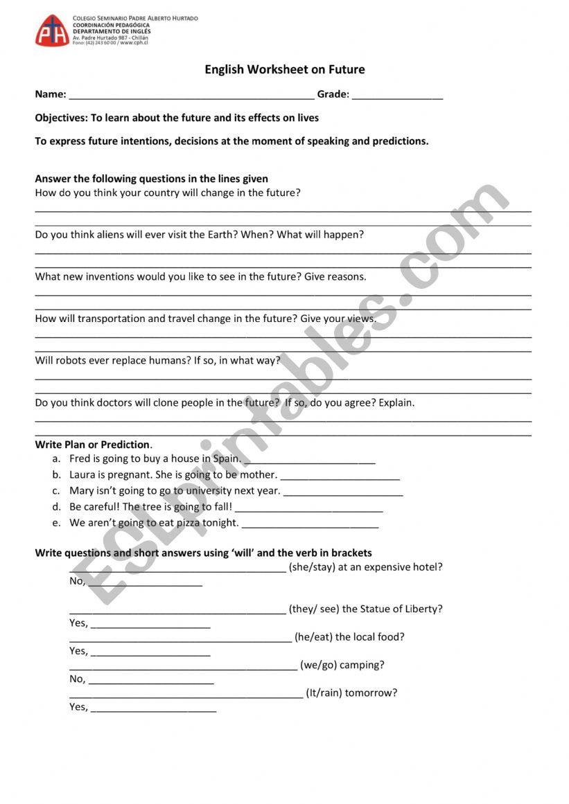 use of will  worksheet