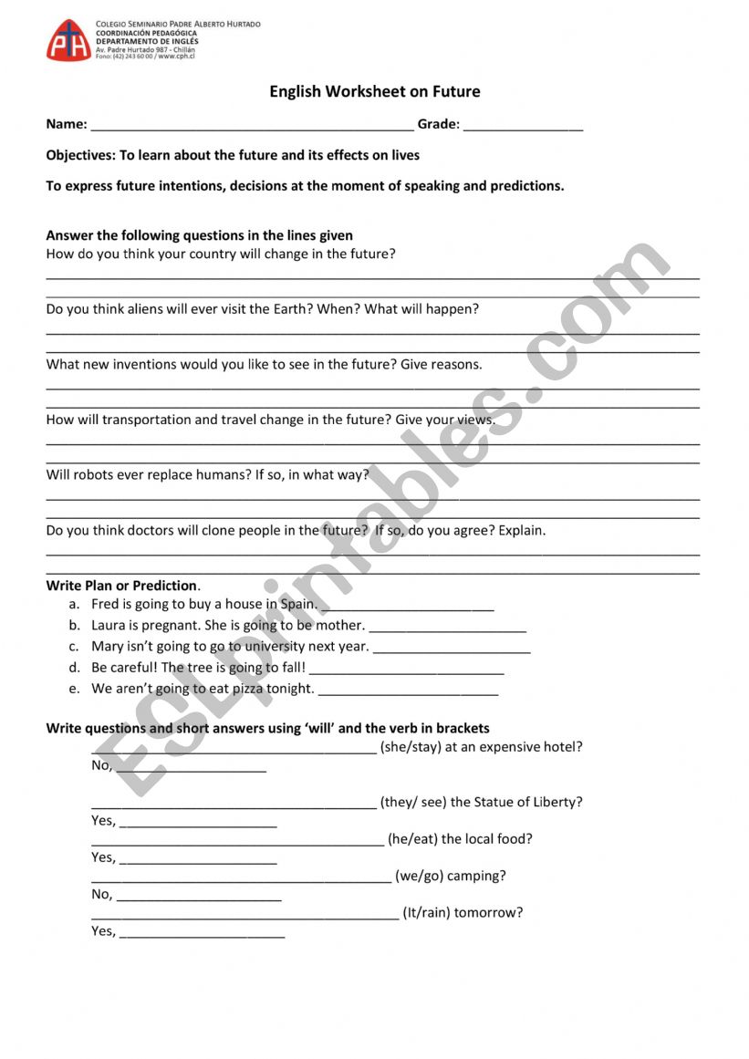 use of will  worksheet