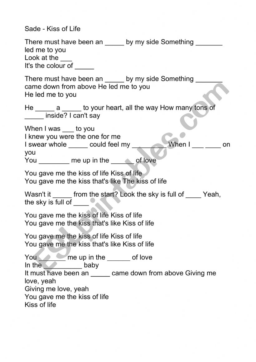 Sade - Kiss of Life missing lyrics