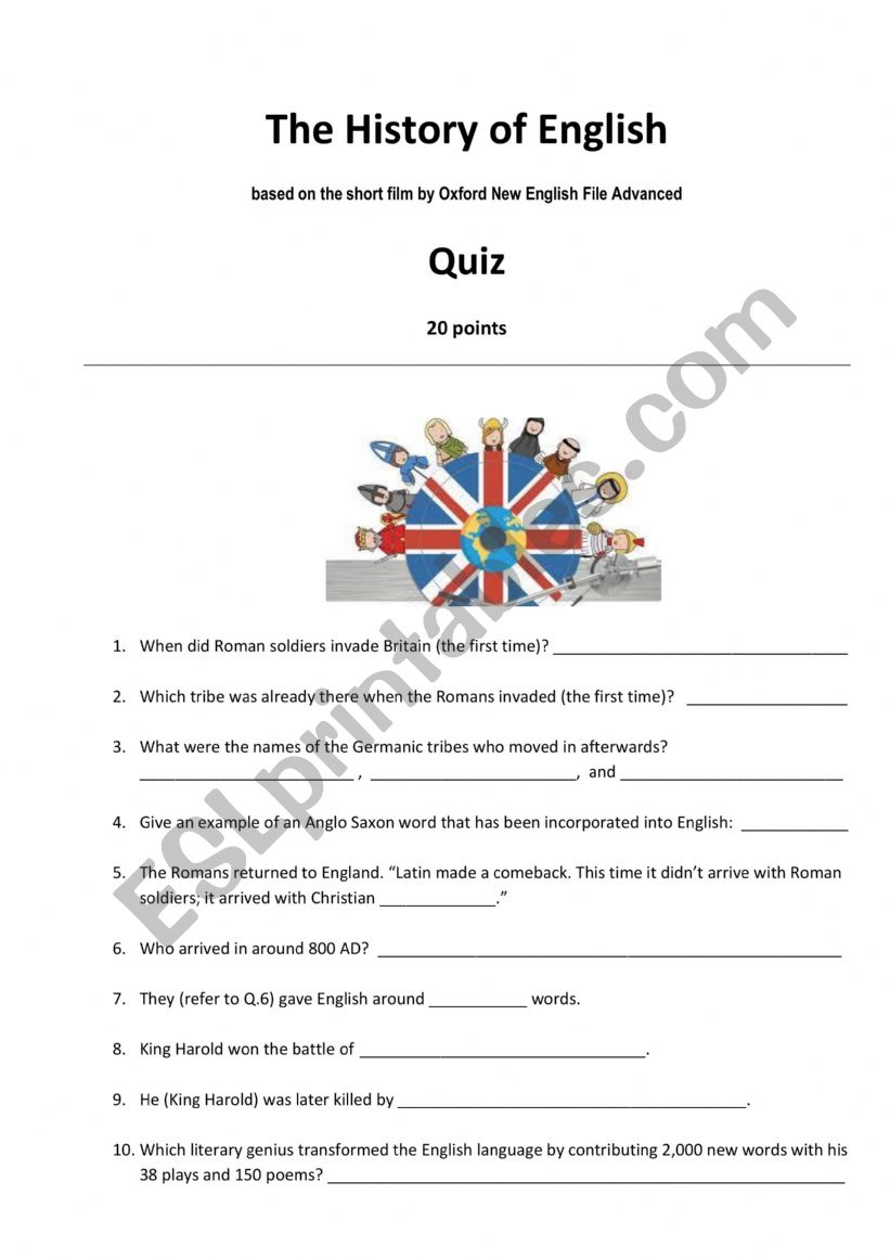 The History of English Quiz worksheet