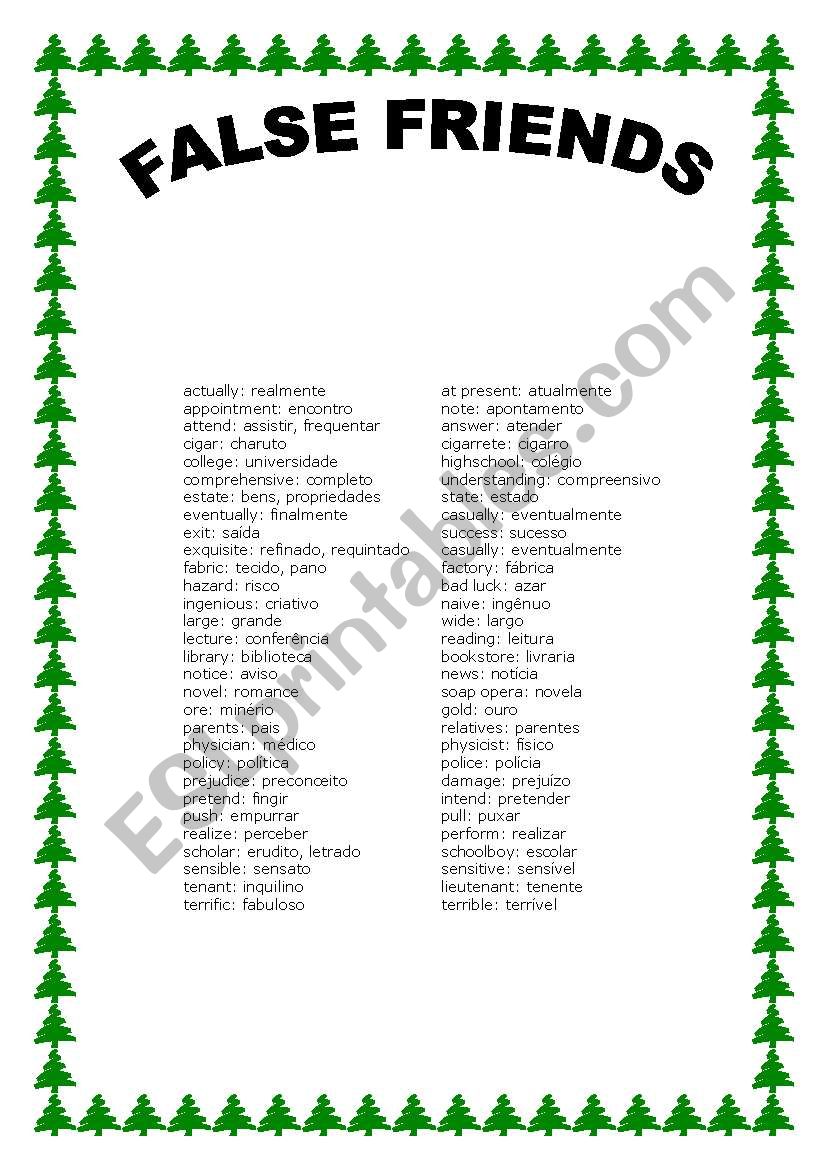 FALSE  FRIENDS worksheet