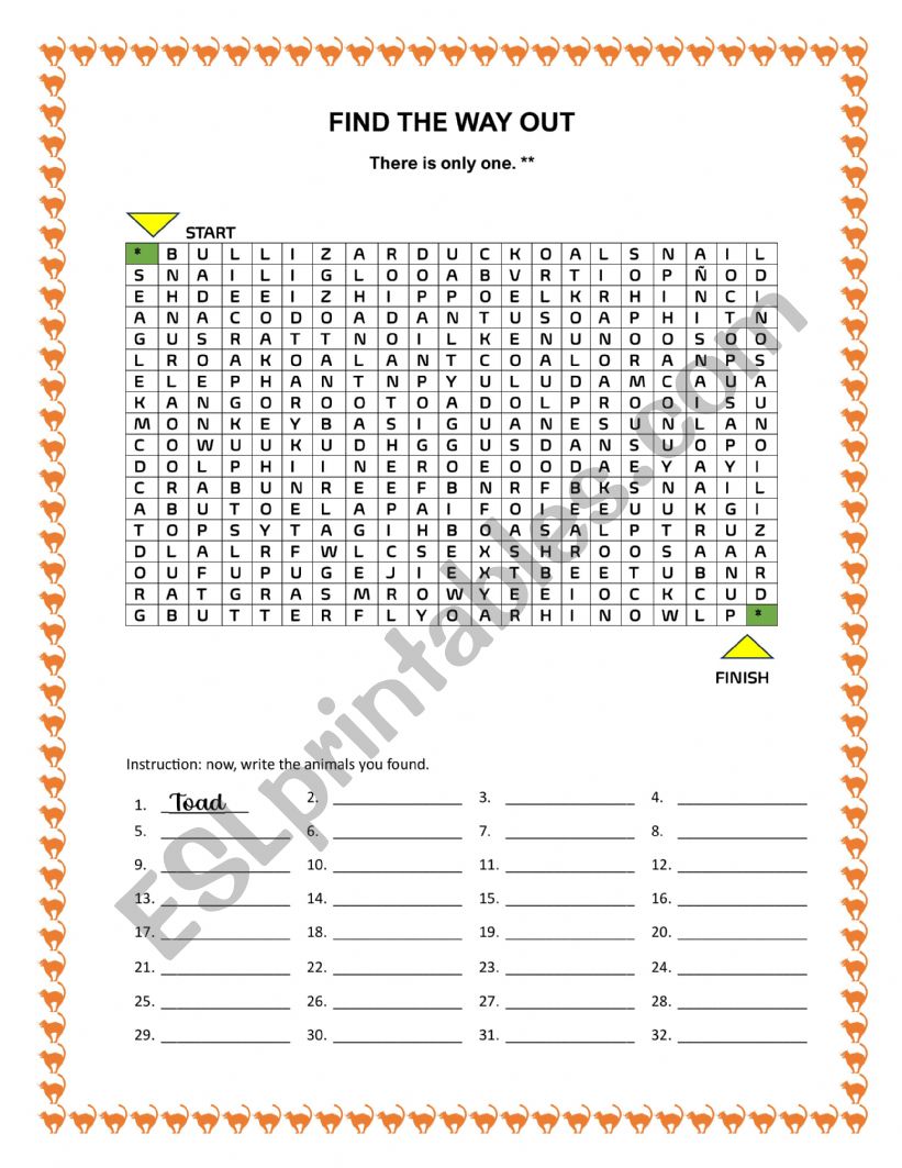 Find the way out worksheet