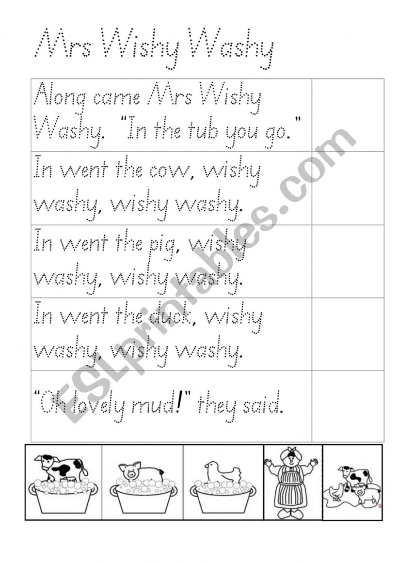 Mrs Wishy Washy worksheet