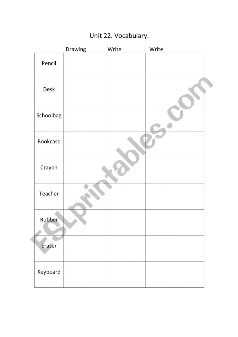 School vocabulary worksheet