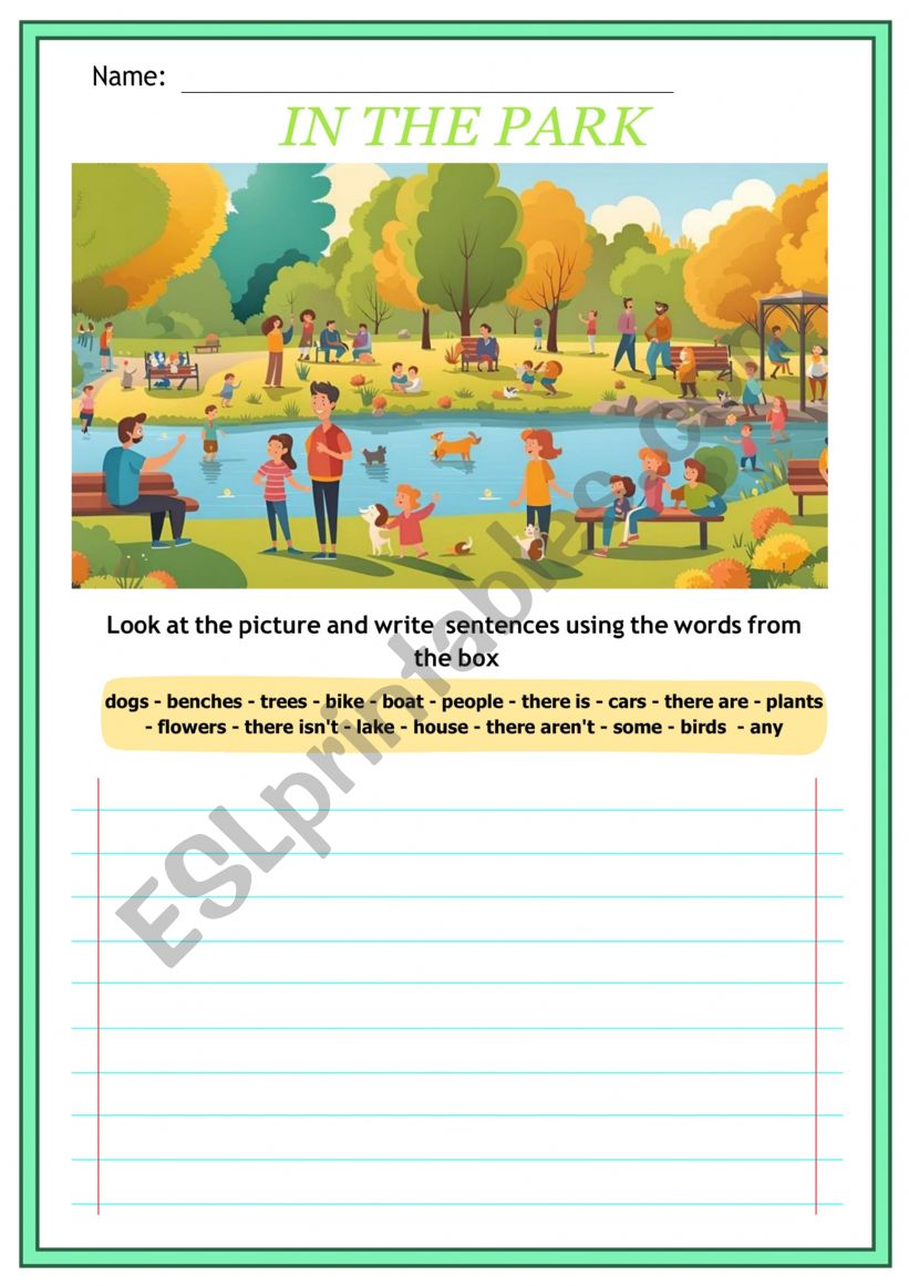 In the park worksheet