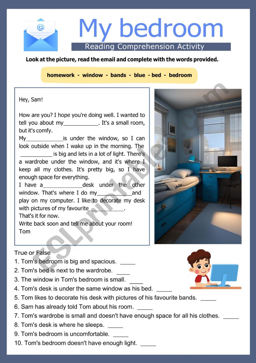 My bedroom worksheet