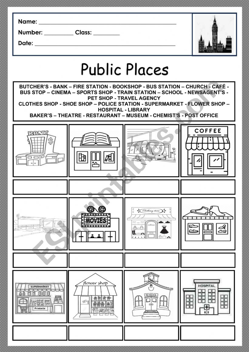 PUBLIC PLACES worksheet