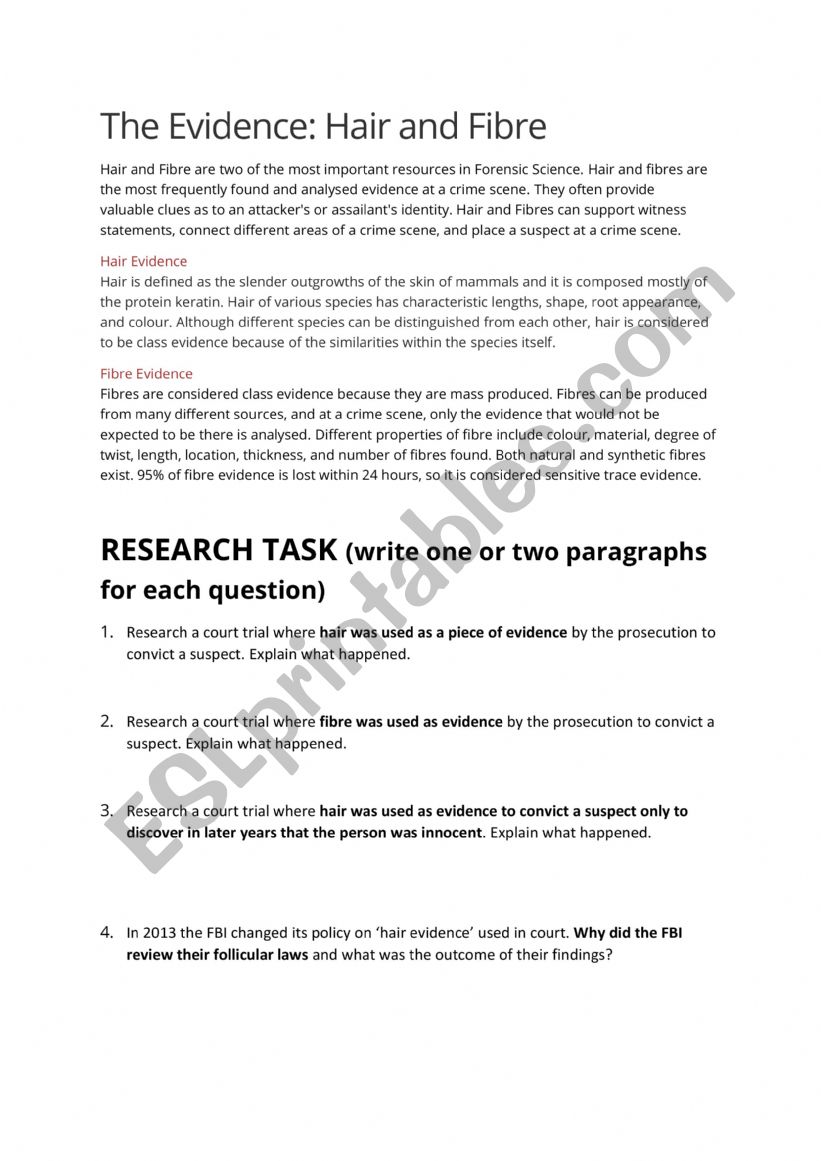 Forensics: Hair and Fibre in Court Forensics: Hair and Fibre in Court