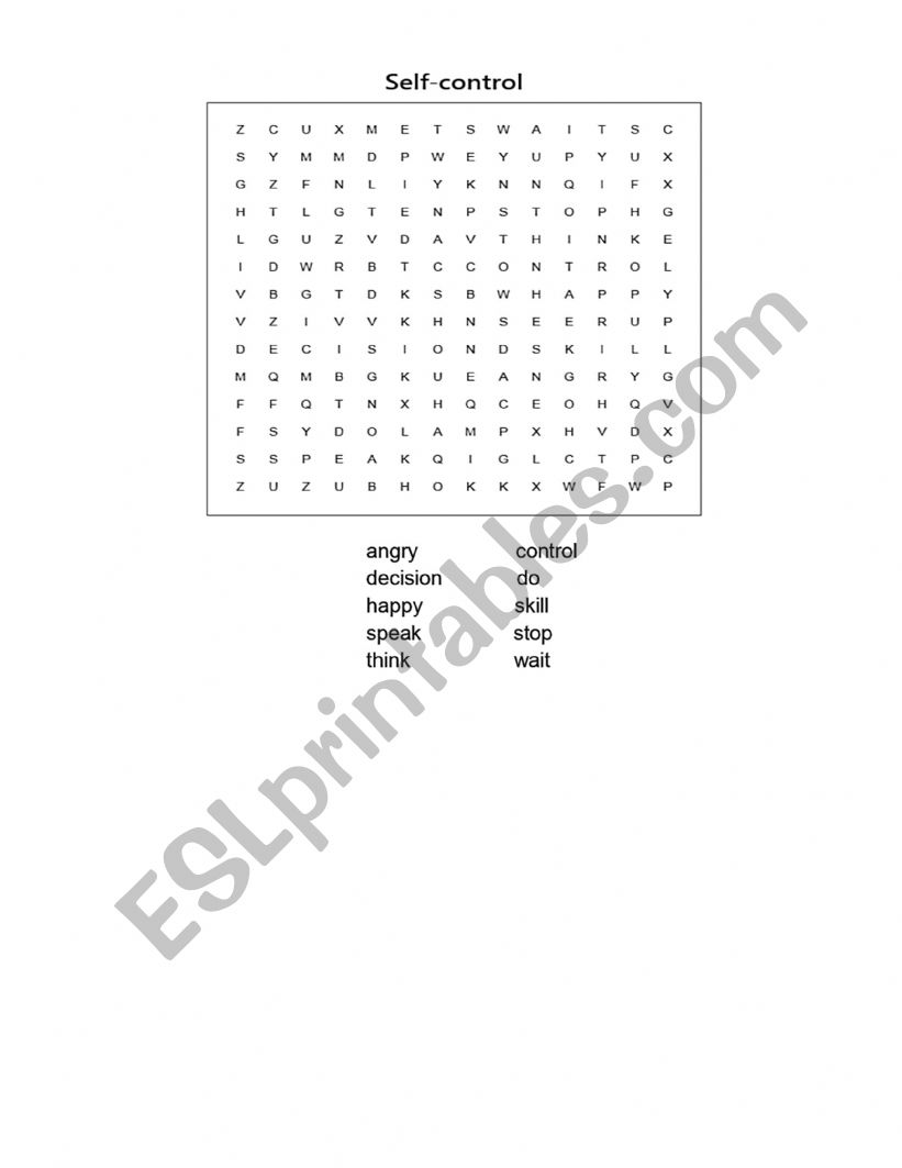 Self control worksheet
