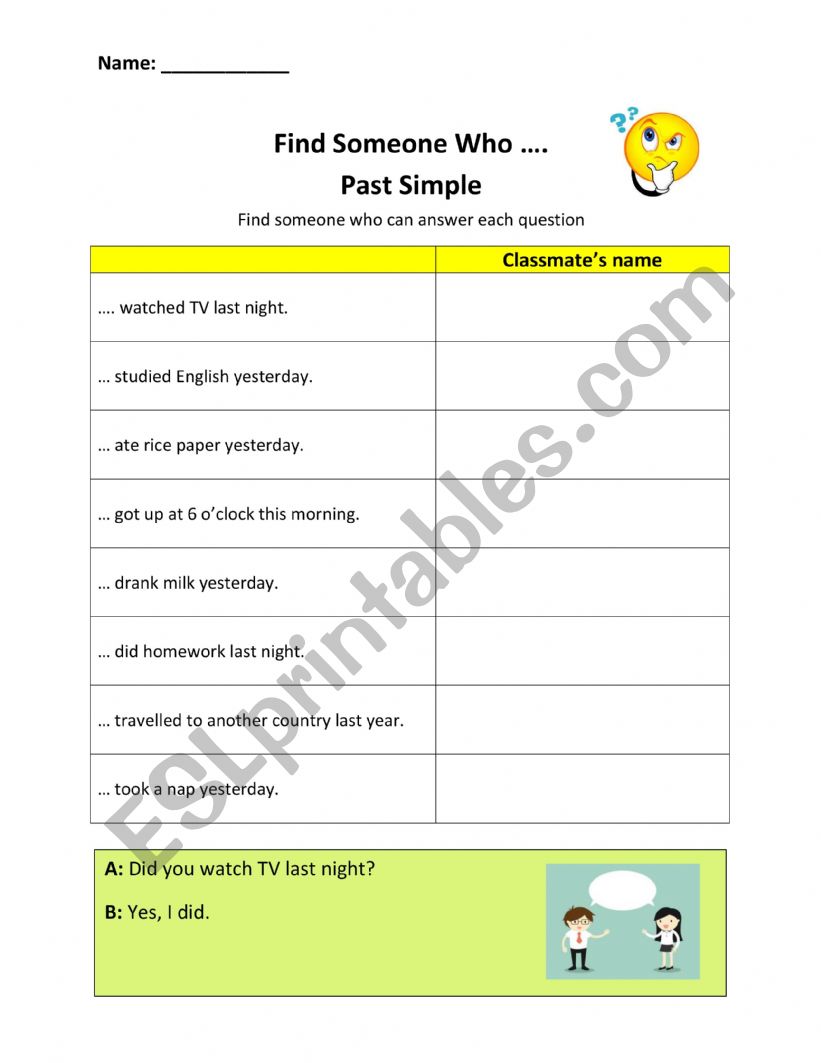 Find Someone Who - Past Simple