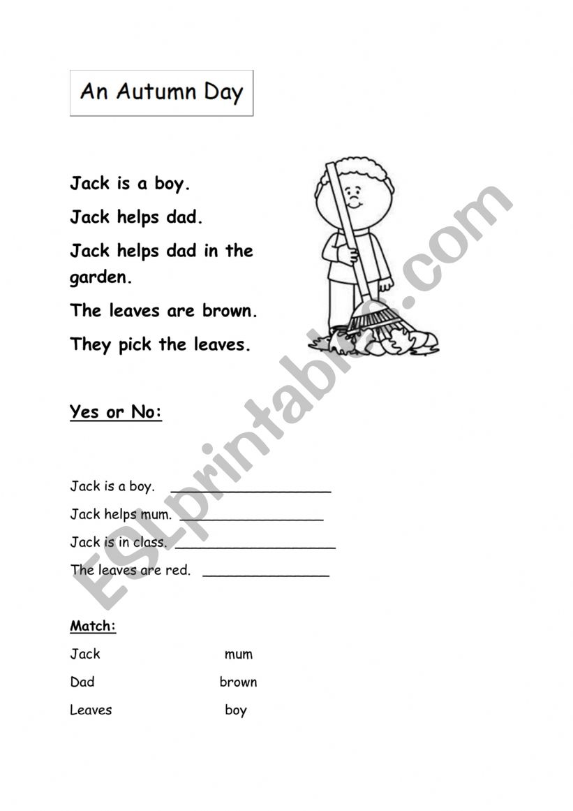 Autumn comprehension  worksheet