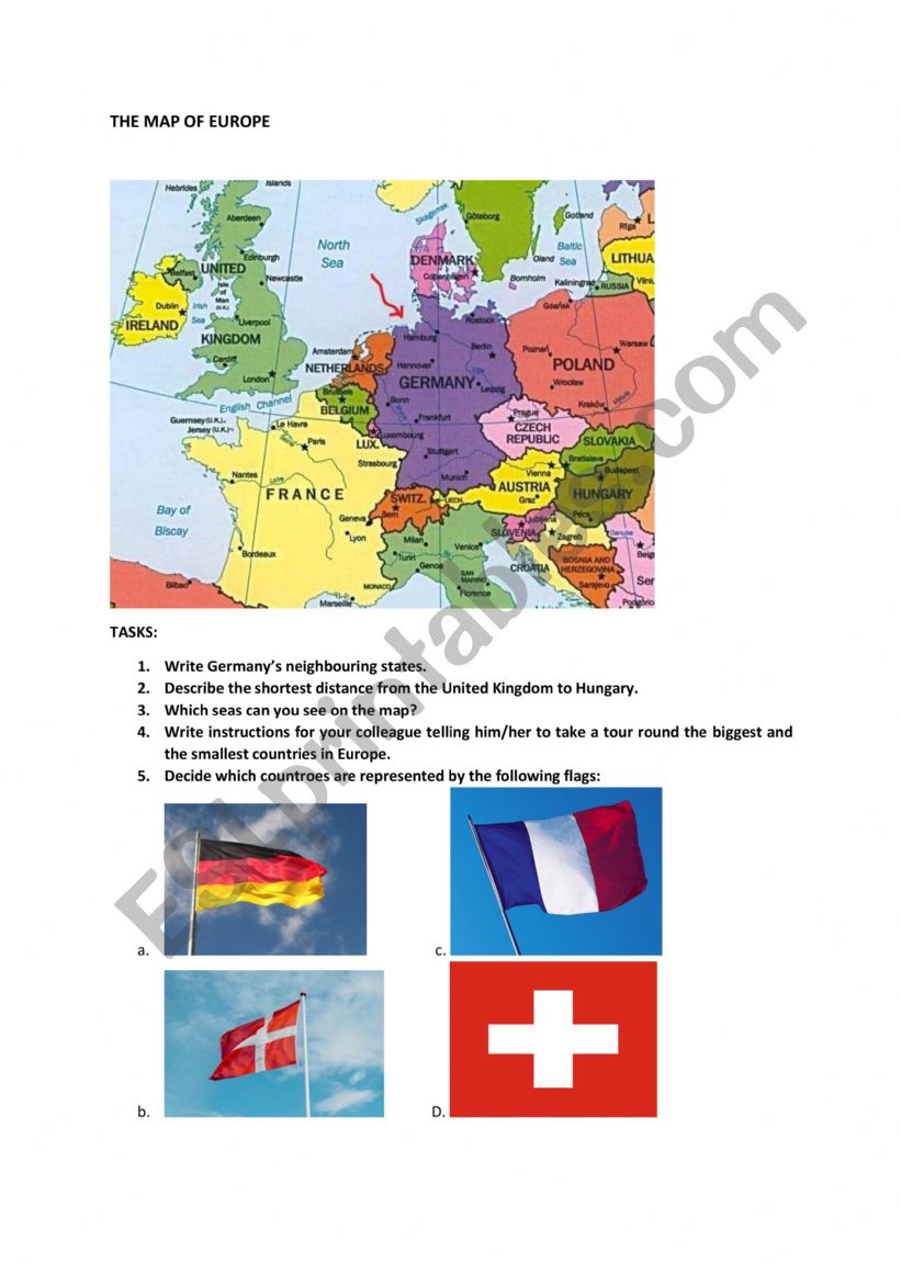 The Map of Europe worksheet
