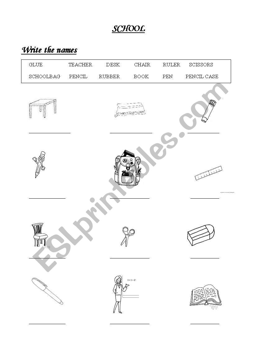 school objects worksheet