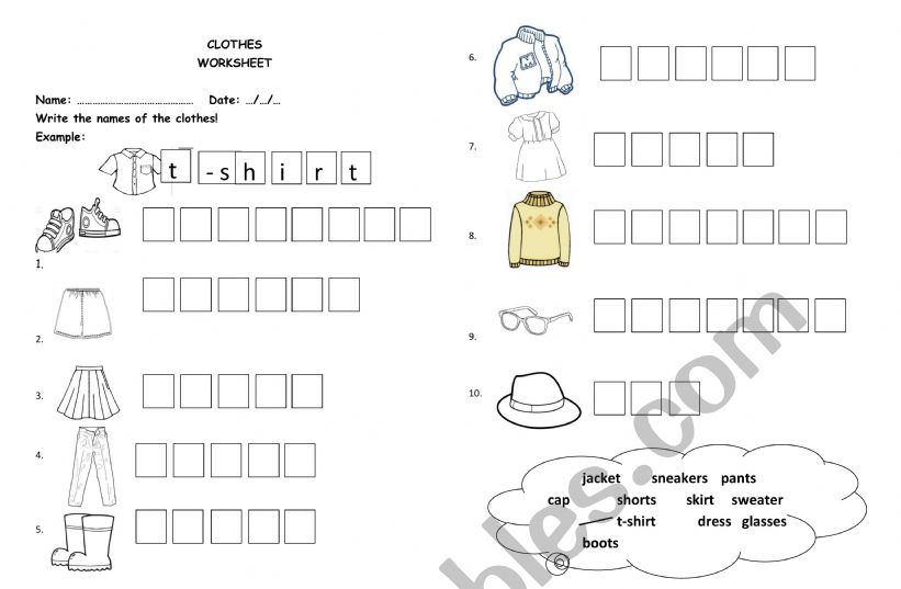 Clothes worksheet