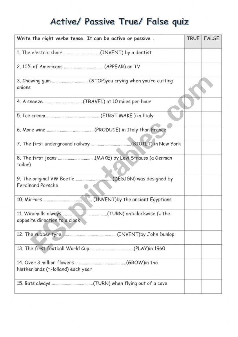 PASSIVE VOICE  TRUE / FALSE QUIZ