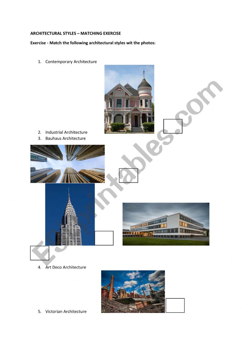 Architectural Styles worksheet